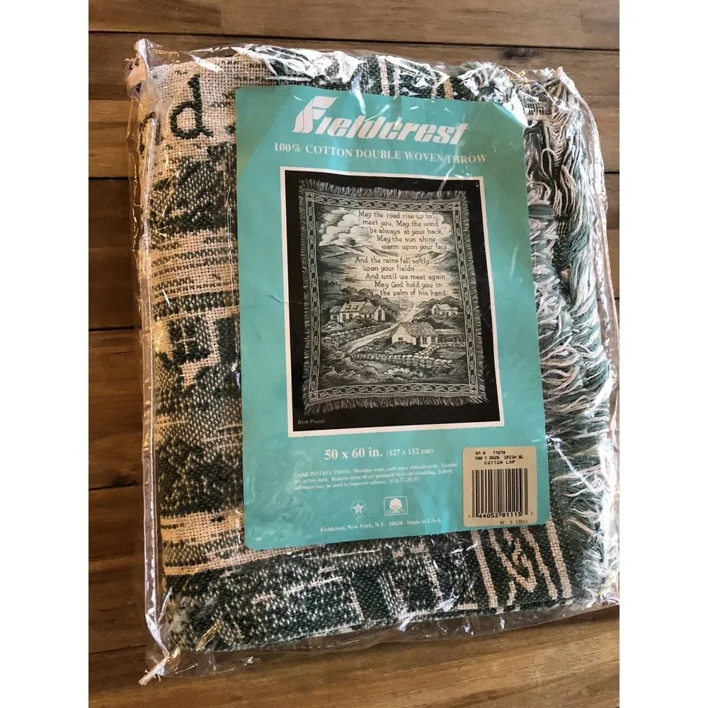 Vintage Fieldcrest Irish Blessing Tapestry Throw‎ Blanket - Celtic Knot Border
